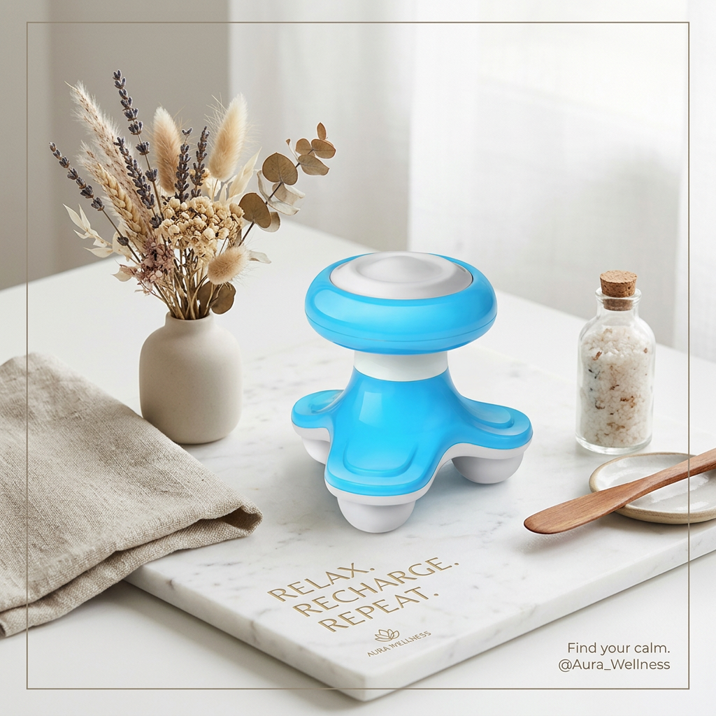 Mini masajeador de mano USB portátil en ambiente spa