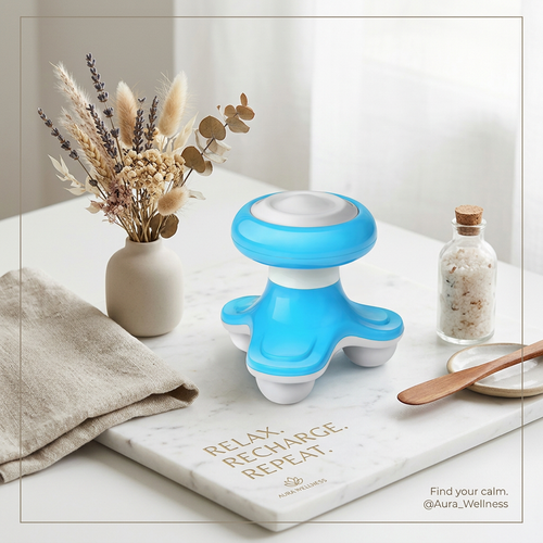 Mini masajeador de mano USB portátil en ambiente spa